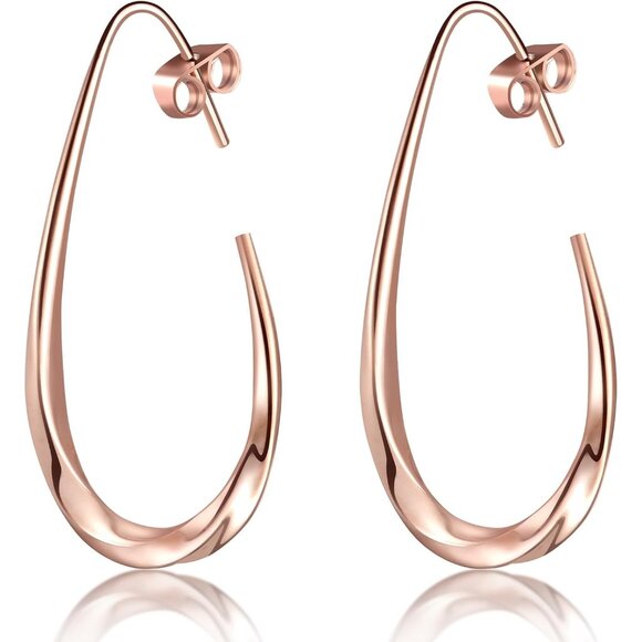 ⚡Rose Gold Drop Hoop Earrings Elegant Statement Jewelry for Women Party Gift - Picture 1 of 6